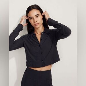 Madewell MWL Brushed Rib Cropped Cardigan Sweater Lounge Shirt Size Large